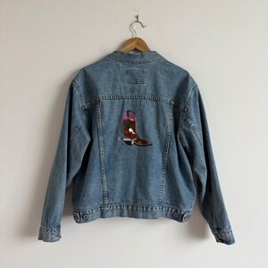Vintage Y2K Gap Jeans 100% Cotton Denim Cowboy Boot Embroidered Jacket